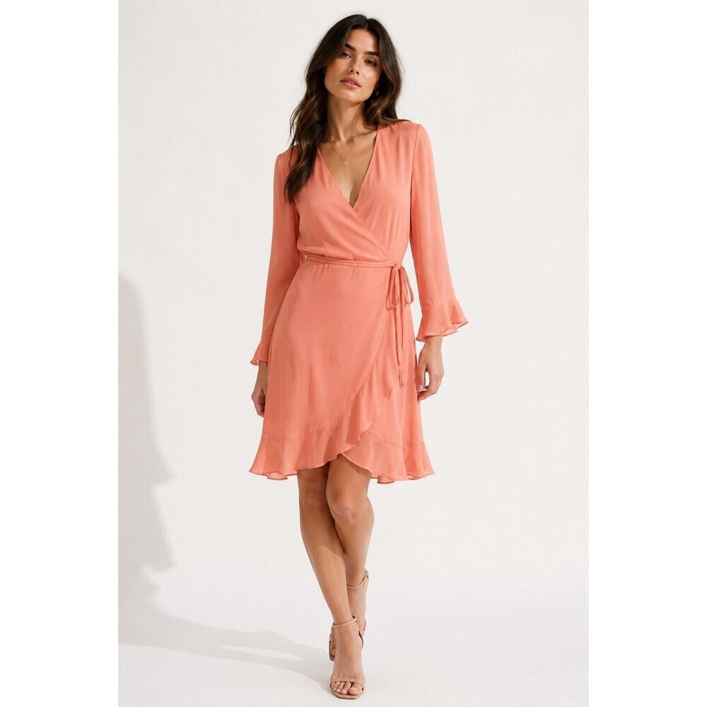 Reformation Peach Wrap Dress XL 100% Viscose Ruffle Hem Made USA